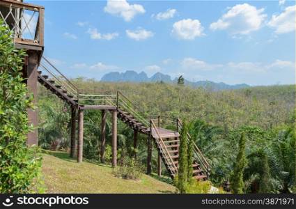 Beautiful mountain view with staircase to the house