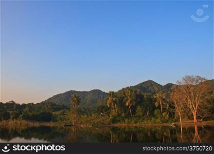 Beautiful mountains and river in morning at Phetchburi Province, Thailand