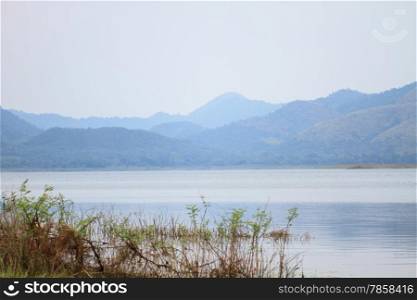 Beautiful mountains and river in morning at Phetchburi Province, Thailand