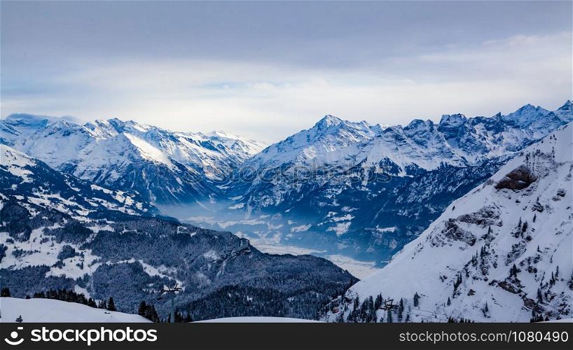 beautiful mountains and sky in winter