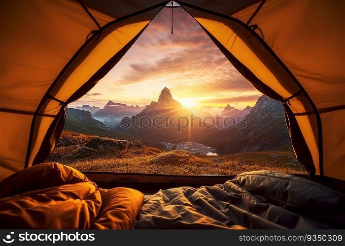 Beautiful Mountains Landscape Adventure from inside the Door of the C&ing Tent at Morning