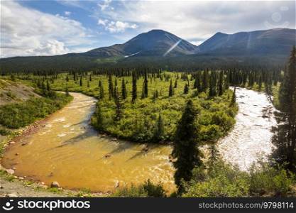 Beautiful mountains river in summer season, Canada