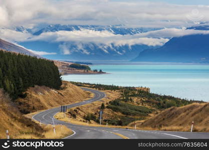 Beautiful mountains road in New Zealand