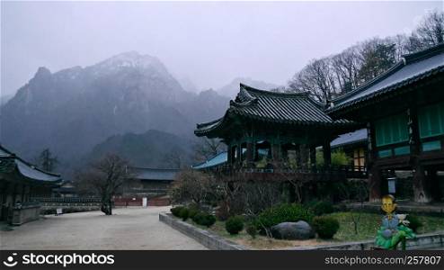 Beautiful mountains Seoraksan and asian village. South Korea