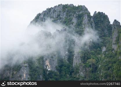 Beautiful mountains with gently mist, hard and tender. Scenery tropical mountains. Vang Vieng, Northern Laos.