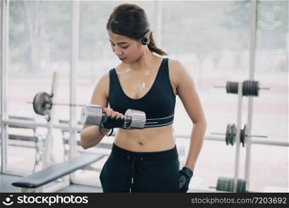 beautiful muscular fit woman exercising building muscles and fitness woman doing exercises in the gym. Fitness - concept of healthy lifestyle