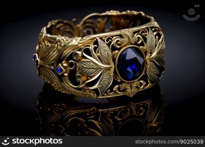Beautiful mystical engraved ring with blue expensive stones