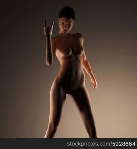 Beautiful naked young woman in the dark studio