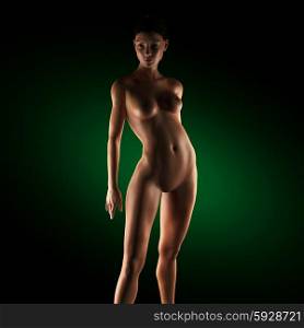 Beautiful naked young woman in the dark studio