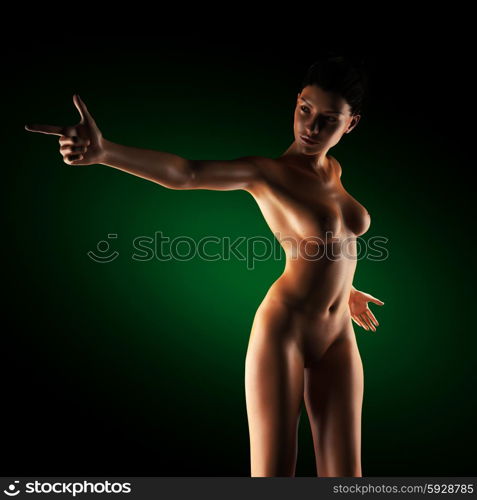 Beautiful naked young woman in the dark studio