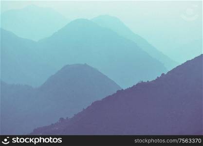 Beautiful natural background- blue mountain silhouette