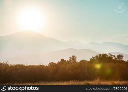 Beautiful natural background- misty mountain silhouette
