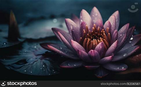 Beautiful Natural Background with Water Lily on a Dark Background, Generative AI. Water Lily on a Dark Background