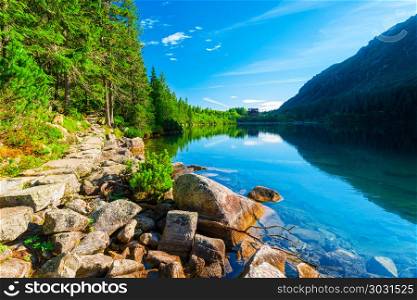 Beautiful natural lake in Tatra Mountains Eye in the morning