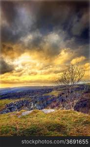 Beautiful natural landscape over limestone cliffs with bright colors and dramatic sky