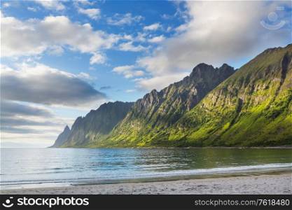 Beautiful natural landscapes in Senja island, Norway. Summer season, travel time.