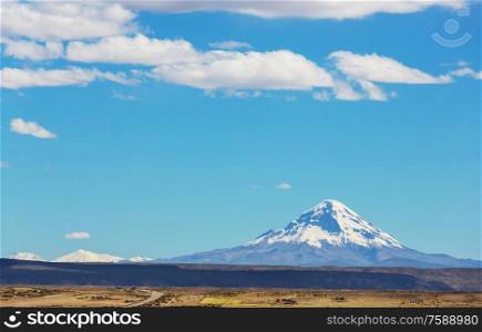 Beautiful natural landscapes mountains volcano Andes region, Bolivia