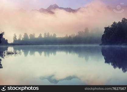 Beautiful natural landscapes- Mt Cook reflection in Lake Matheson, South Island, New Zealand