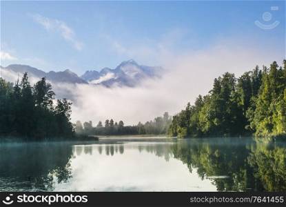 Beautiful natural landscapes- Mt Cook reflection in Lake Matheson, South Island, New Zealand
