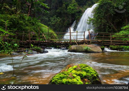 Beautiful natural Pha Dokseaw Waterfall or Rakjang waterfall at Chiang Mai, Thailand