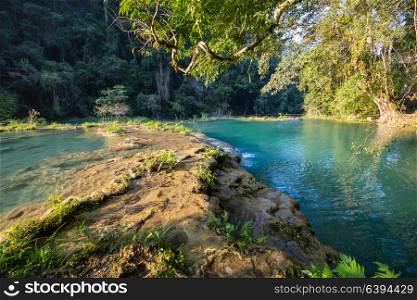 Beautiful natural pools in Semuc Champey, Lanquin, Guatemala, Central America