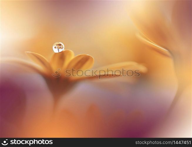 Beautiful Nature Background.Floral Art Design.Abstract Macro Photography.Daisy Flower.Pastel Flowers.Orange Background.Creative Artistic Wallpaper.Wedding Invitation.Celebration,love.Close up View.Happy Holidays.Golden Color.Copy Space.