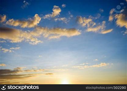 Beautiful nature landscape of the colorful sky during the sunrise at the horizon for background. Sunrise at the horizon for background