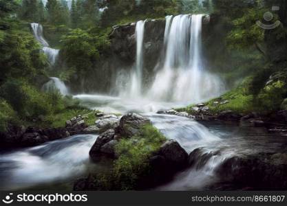 Beautiful nature, waterfall design 3d illustrated