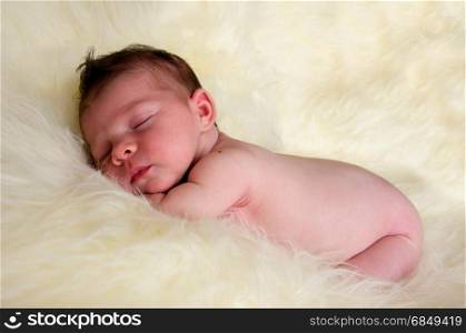 beautiful newborn baby girl sleeping naked peacefully