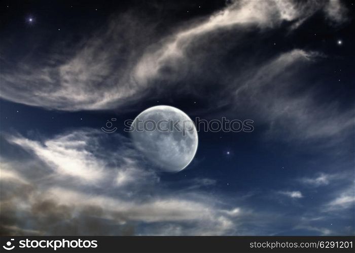 beautiful night scene with moon and stars