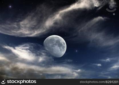 beautiful night scene with moon and stars