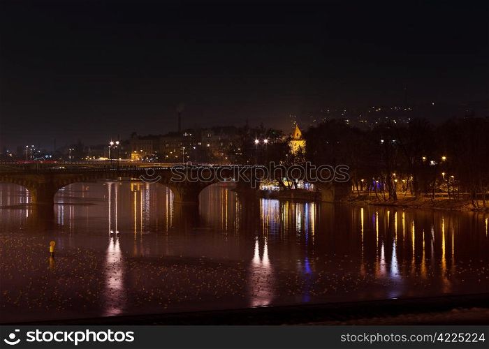 beautiful night view of Prague bridge