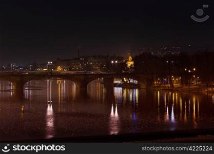 beautiful night view of Prague bridge