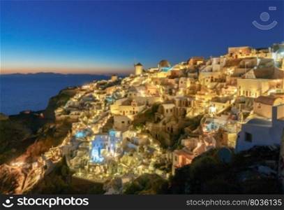 Beautiful night view of the village Oia, Santorini Island, Greece.