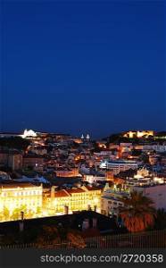 beautiful nightscape view of Lisbon (Castle of Sao Jorge, Cathedral and Pantheon)
