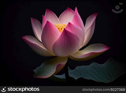 Beautifulπnk lotus blosom closeup on dark background illustration. AI≥≠rative.