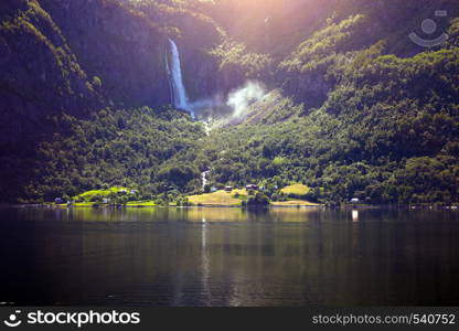 beautiful Norwegian landscape - a view of the waterfall, Norway