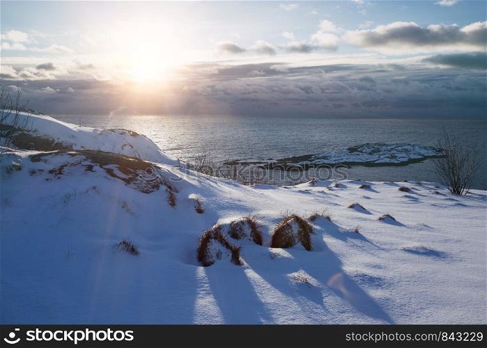 beautiful Norwegian landscape in winter. Lofoten Islands. Norway.