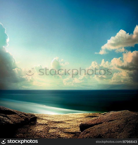 Beautiful ocean with clear water 3d illustrated