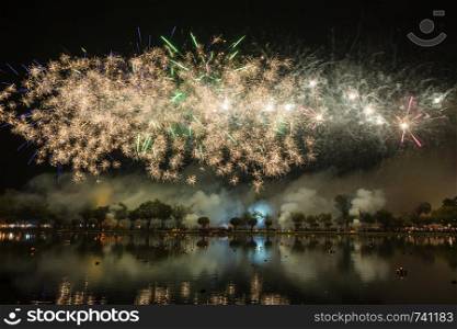 Beautiful of firework festival from Sukhothai history park