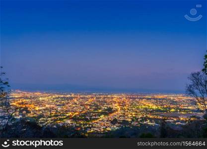 Beautiful of Landscape View cityscape over The color of the lights and city center of Chiang mai,Thailand at twilight night background.