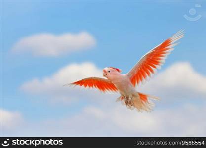 Beautiful of Major Mitchell's Cockatoo flying with beautiful sky.