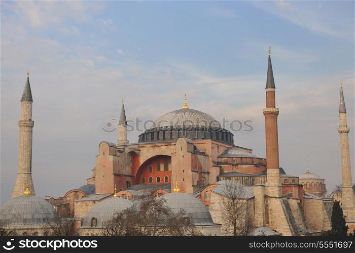 beautiful old mosque at istambul on sunset