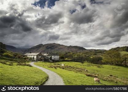 Beautiful old village landscape nestled amongst hills in Lake District
