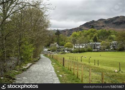 Beautiful old village landscape nestled amongst hills in Lake District