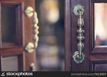 beautiful old wooden door with glass