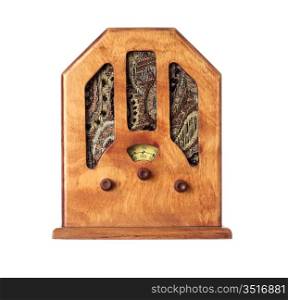 Beautiful old wooden radio on a over white background