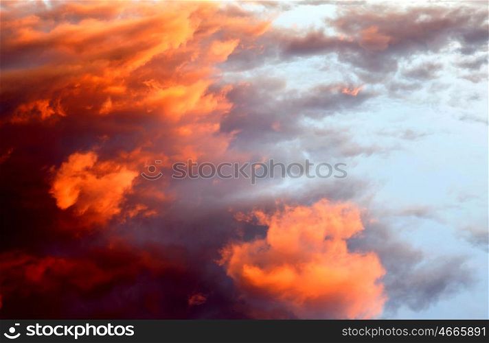 Beautiful orange sky like a painting with sunny clouds