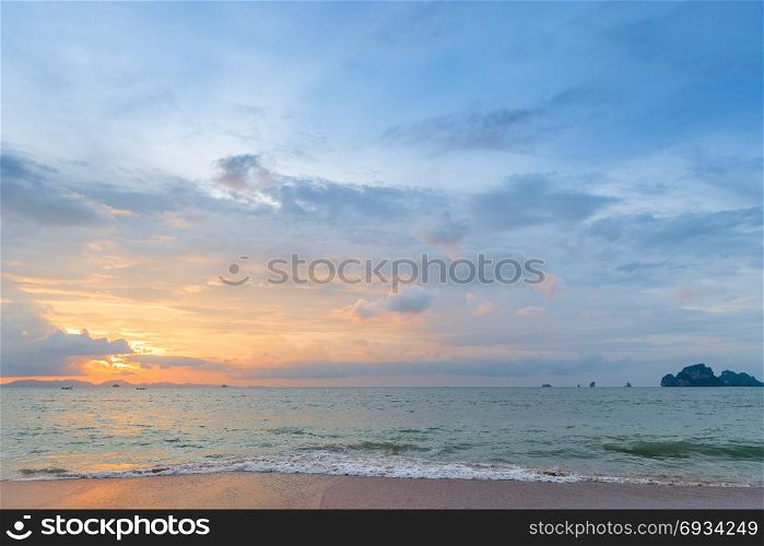 beautiful orange sunset in the lower left corner of the frame, Thailand&rsquo;s sea landscape