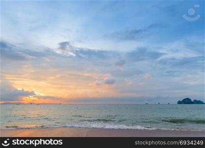 beautiful orange sunset in the lower left corner of the frame, Thailand&rsquo;s sea landscape